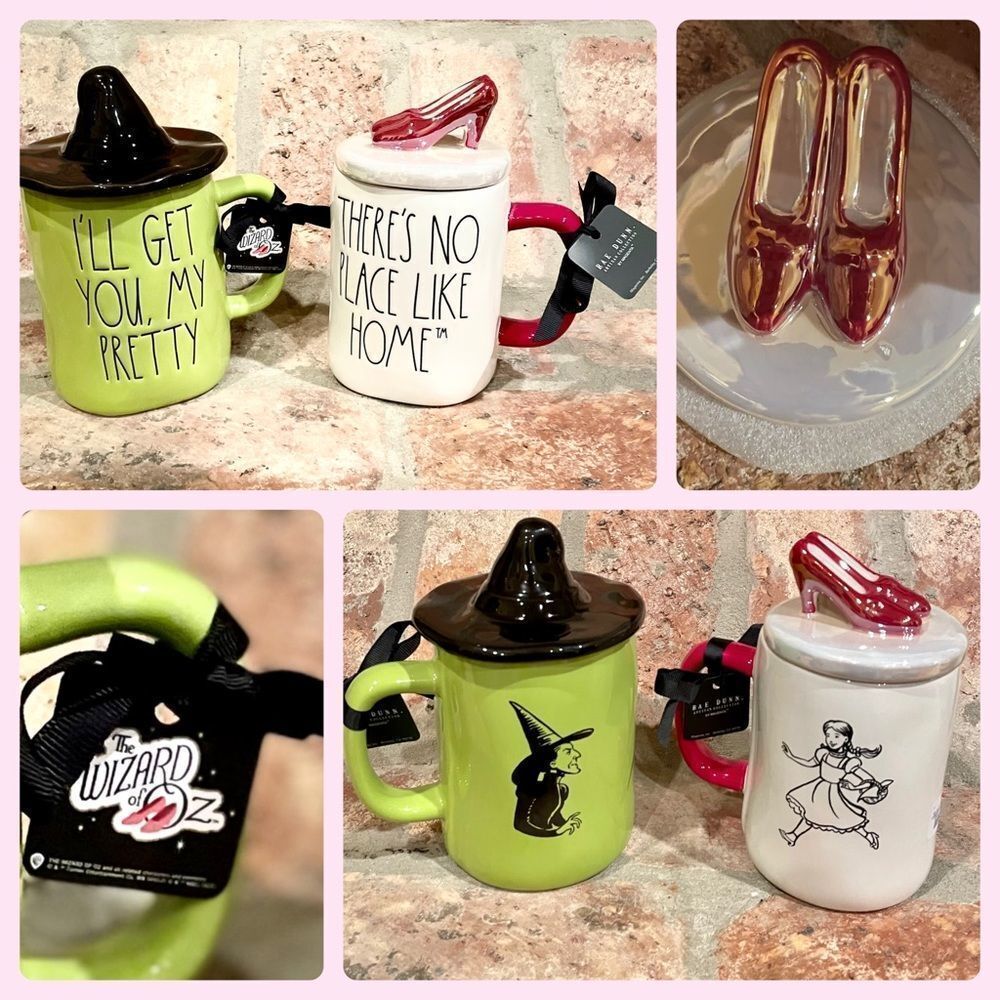 Rae Dunn Disney Wizard of Oz Mug Set Dorthy Mug Has Red Iridescent Heels Topper - Picture 3 of 8